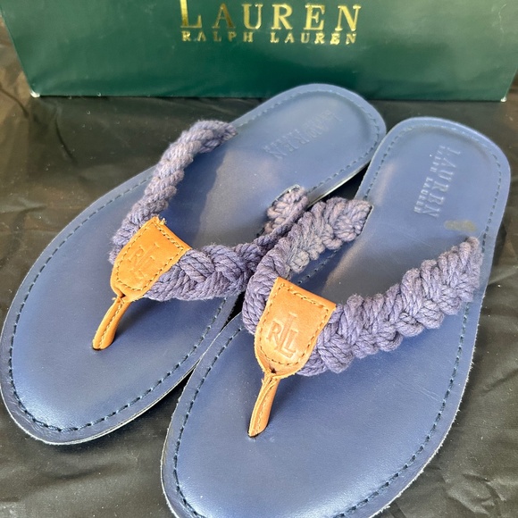 Women’s Navy size 7 Ralph Lauren nautical flip flops - Picture 1 of 3